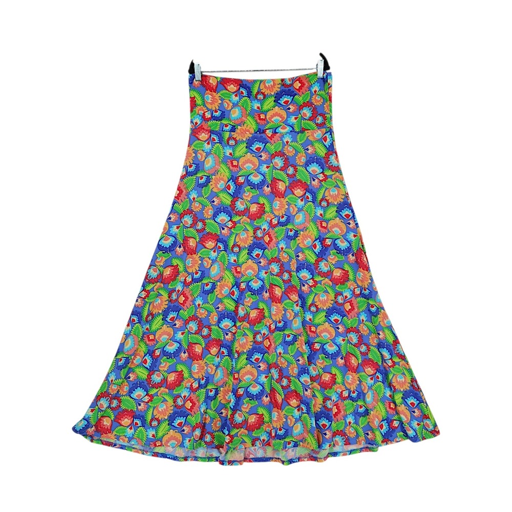LuLaRoe Maxi Skirt‎ L Floral Boho ALine Stretch Vibrant Bright Fairy Whimsical